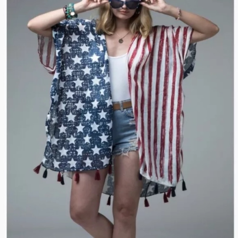 SOLD OUT American Flag Tassel Fringe Kimono Wrap - Picture 3 of 5